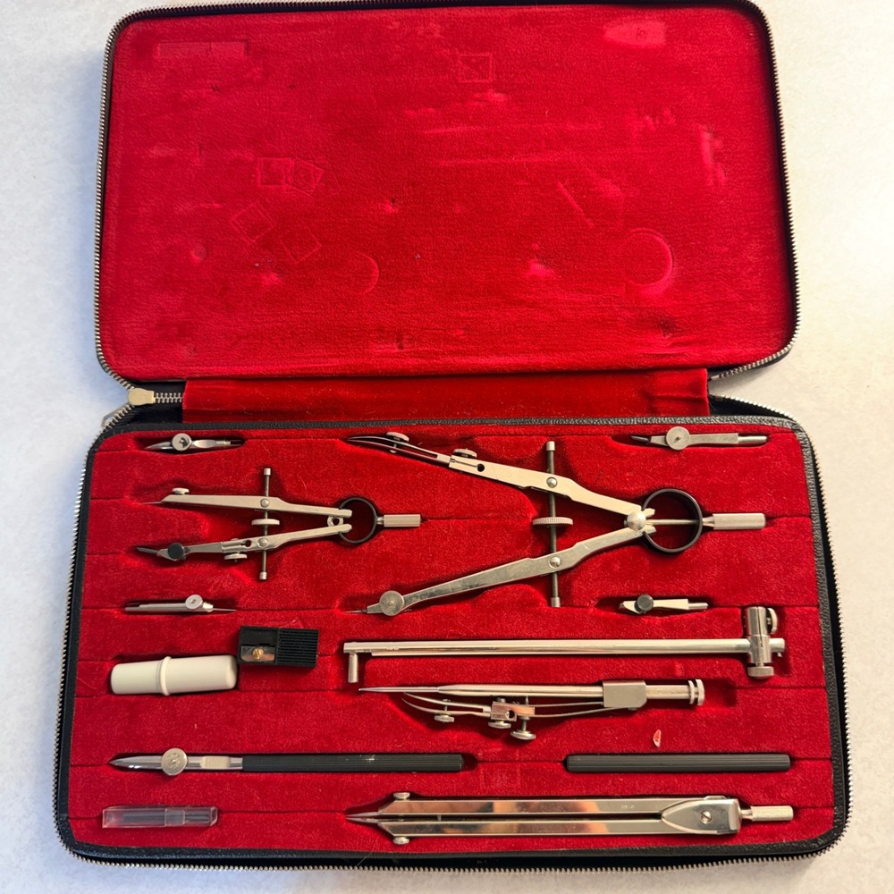 Charvoz 10-1601 Vintage Drafting Set Professional Engineering Drawing Tool Kit